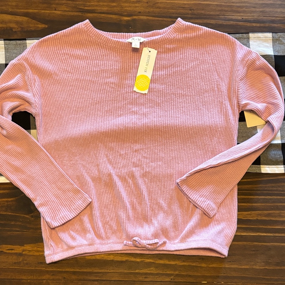 R + R brushed cinched Pink Long Sleeve Ribbed Top large new with tags